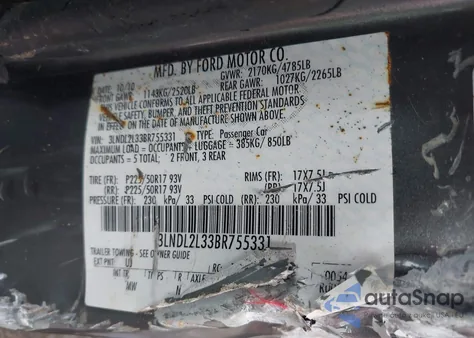 2011 Lincoln Mkz Hybrid Hybrid z USA, uszkodzony, nr VIN 3LNDL2L33BR755331